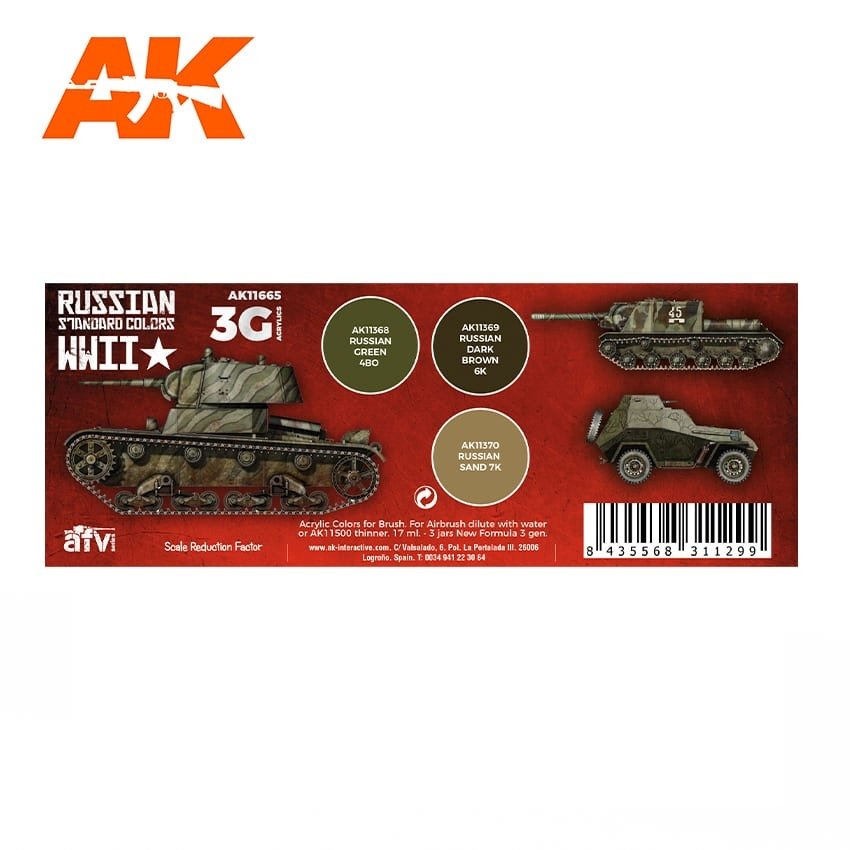 AK Interactive AK11665 3G WWII RUSSIAN STANDARD COLORS 3x17 ml – zdjęcie 2
