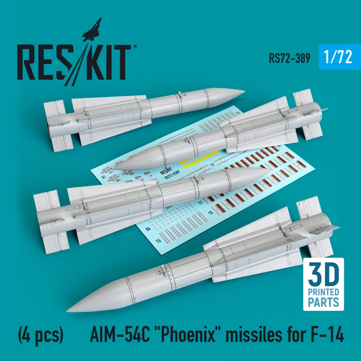 RESKIT RS72-0389 AIM-54C &amp;quot;PHOENIX&amp;quot; MISSILES FOR F-14 (4PCS) 1/72