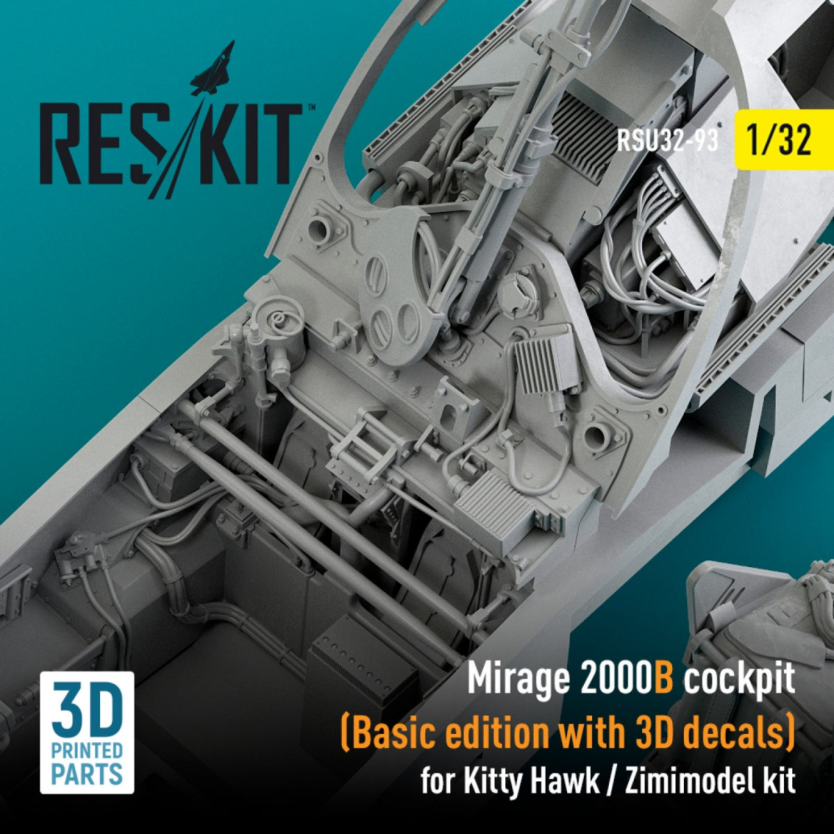 RESKIT RSU32-0093 MIRAGE 2000B COCKPIT (BASIC EDITION WITH 3D DECALS) FOR KITTY HAWK / ZIMIMODEL KIT (3D PRINTED) 1/32 – zdjęcie 2