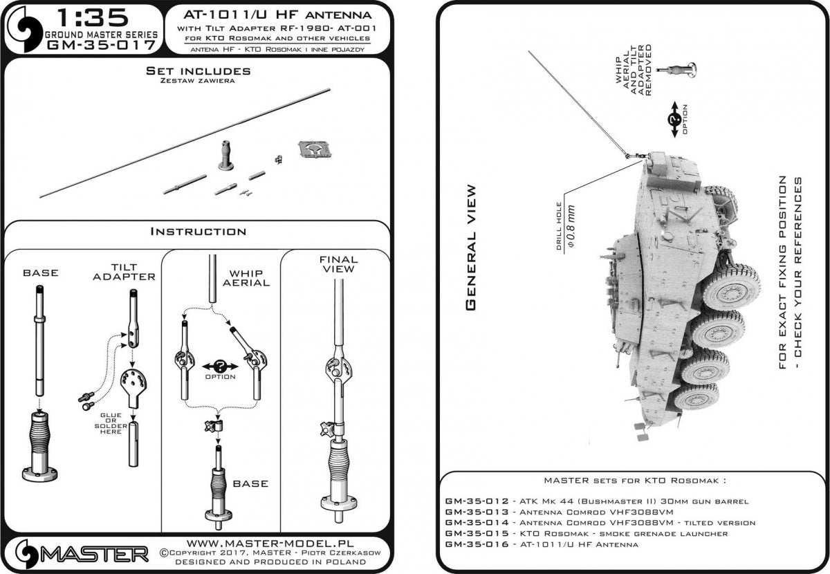 Master GM-35-017 Modern AFV Antenna AT-1011/U HF with tilt adapter RF-1980-AT-001 for KTO Rosomak and other vehicles 1/35 – zdjęcie 5