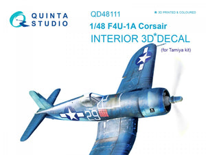 Quinta Studio QD48111 F4U-1A Corsair 3D-Printed &amp;amp; coloured Interior on decal paper (for Tamiya kit) 1/48