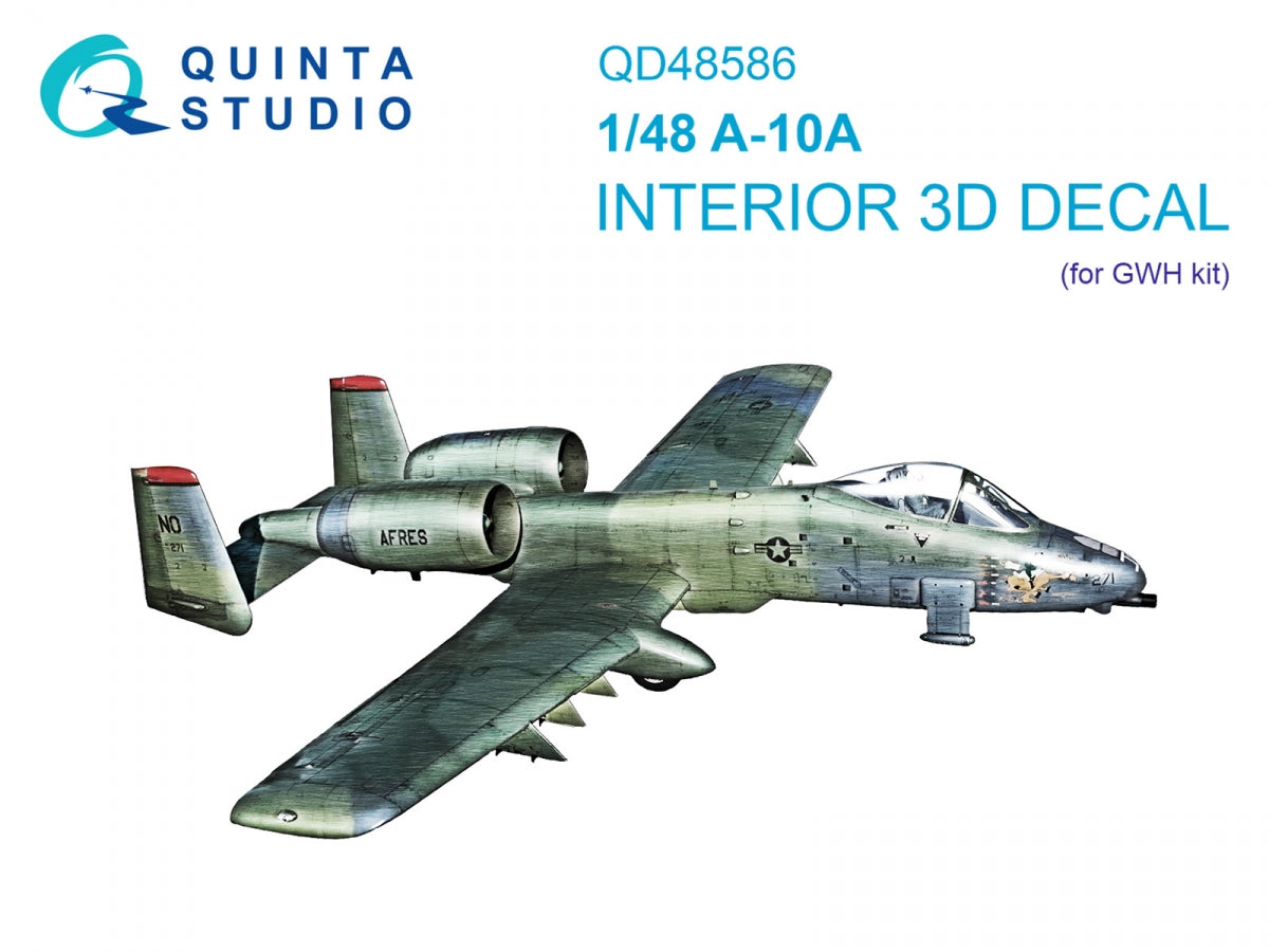 Quinta Studio QD48586 A-10A Warthog 3D-Printed &amp; colored Interior on decal paper (GWH) 1/48