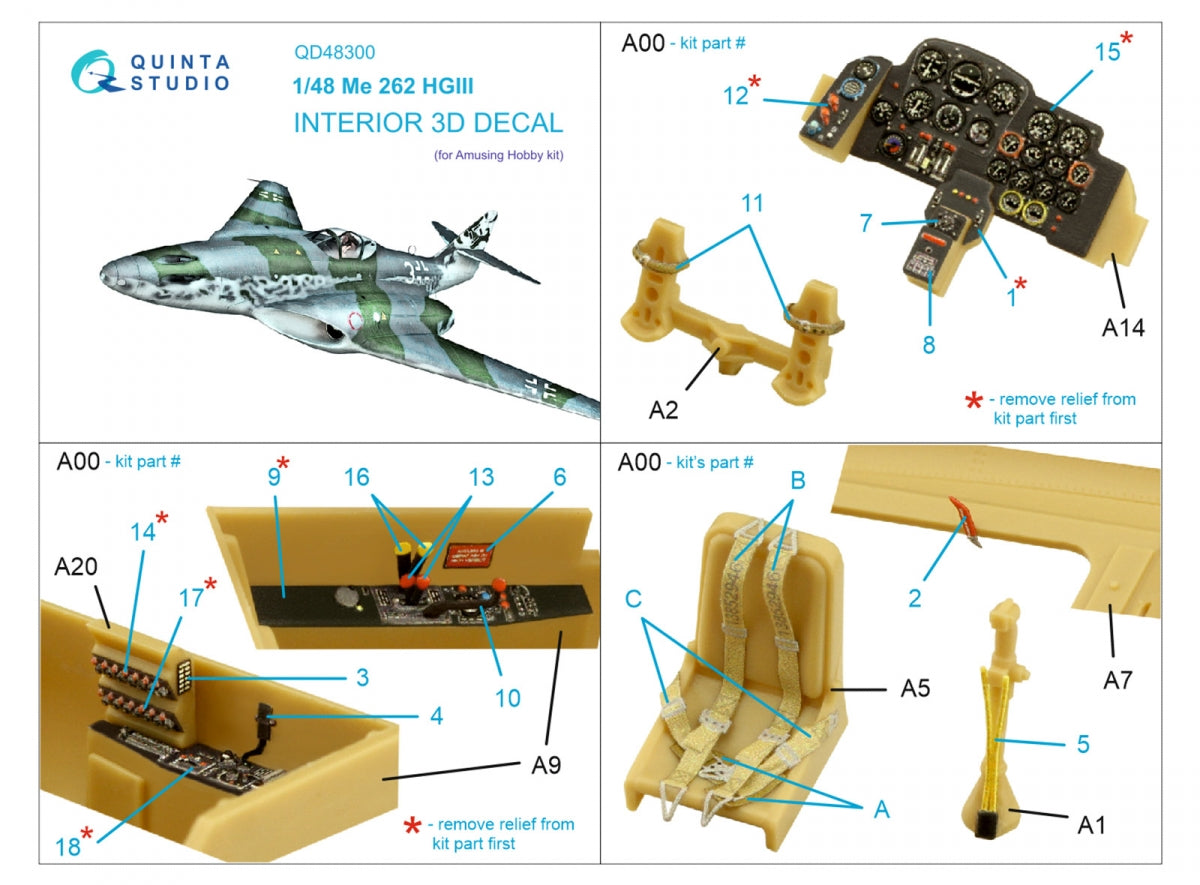 Quinta Studio QD48300 Me 262 HGIII 3D-Printed colored Interior on decal paper (Amusing Hobby) 1/48 – image 2