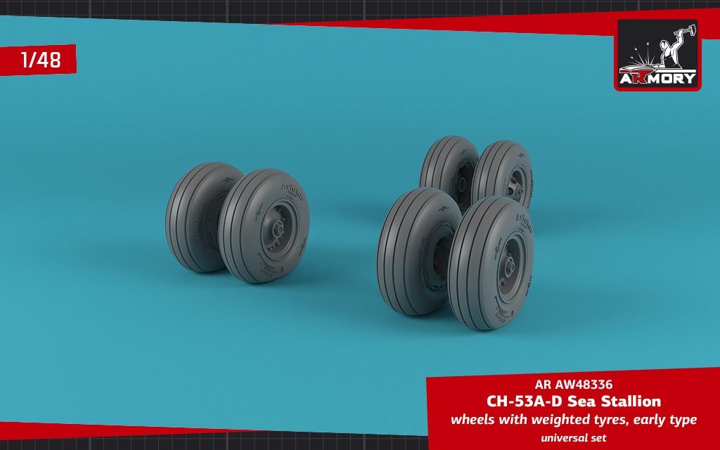 Armory Models AW48336 CH-53 Sea Stallion wheels w/ weighted tires, early 1/48 – zdjęcie 2
