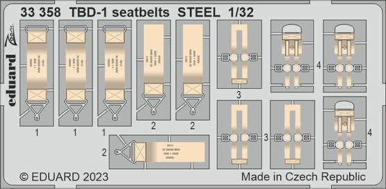 Ceintures de sécurité Eduard 33358 TBD-1 en acier, échelle 1/32
