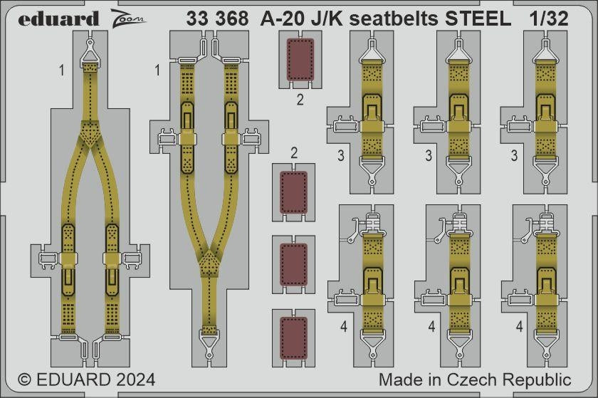 Eduard 33368 A-20J/ K seatbelts STEEL HONG KONG MODELS 1/32