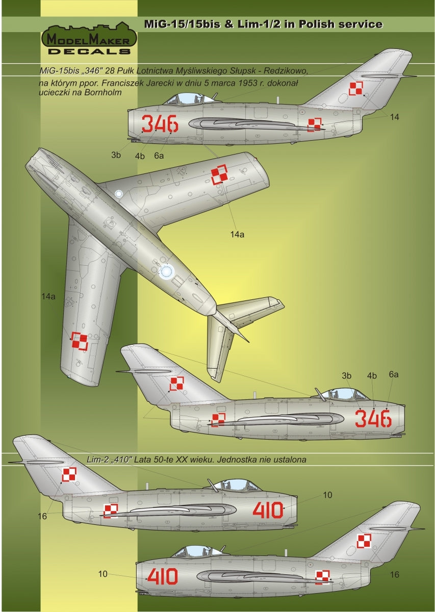 ModelMaker Decals D48023 MiG-15/15bis &amp;amp; Lim-1/2 in Polish service – zdjęcie 3