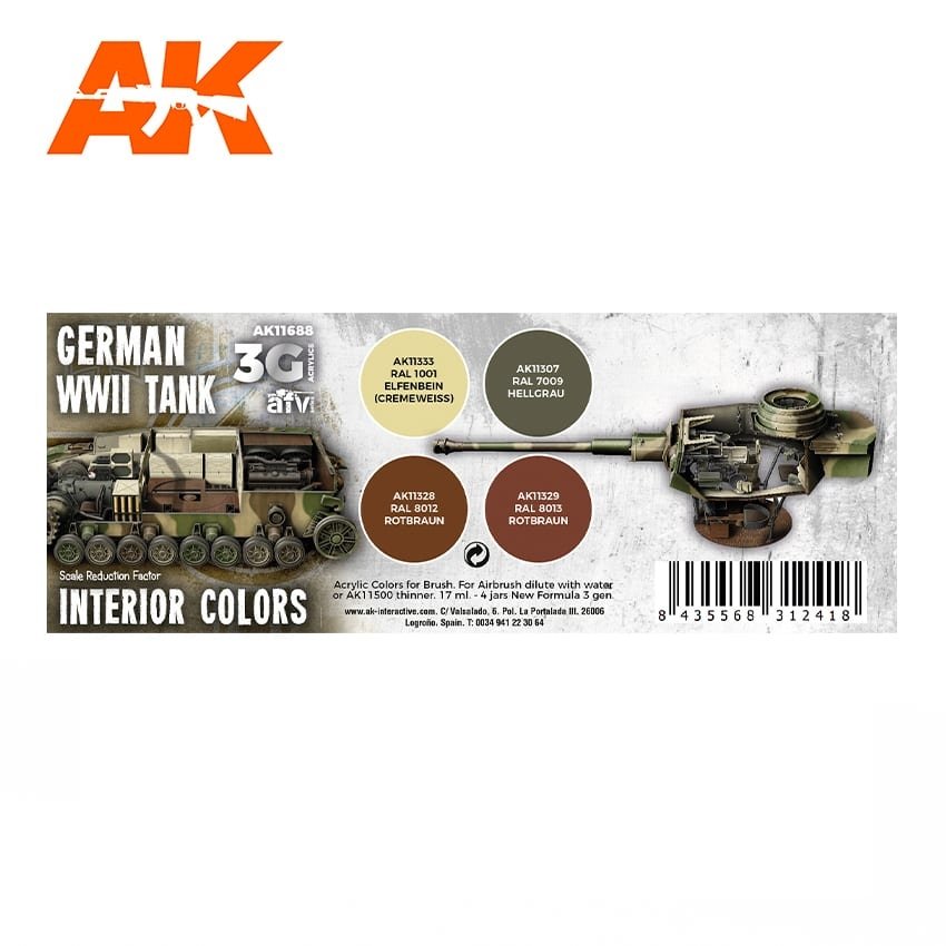 AK Interactive AK11688 3G GERMAN WWII TANK INTERIOR COLORS 4x17 ml – zdjęcie 2