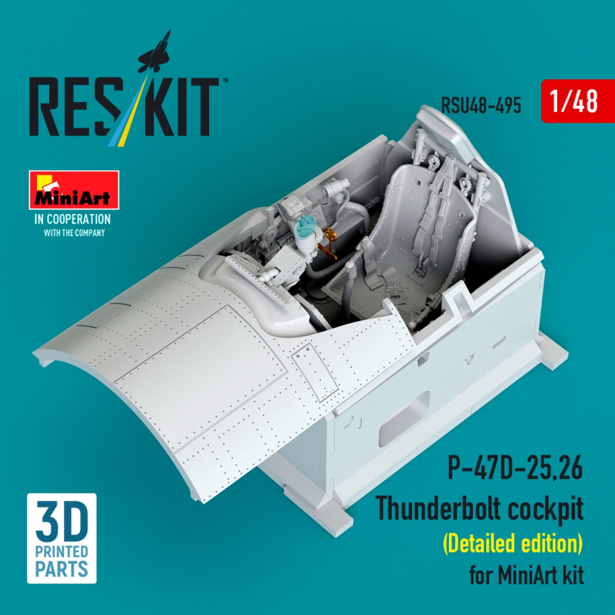 RESKIT RSU48-0495 P-47D-25,26 Thunderbolt cockpit (Detailed edition) for MiniArt kit (3D Printed) 1/48
