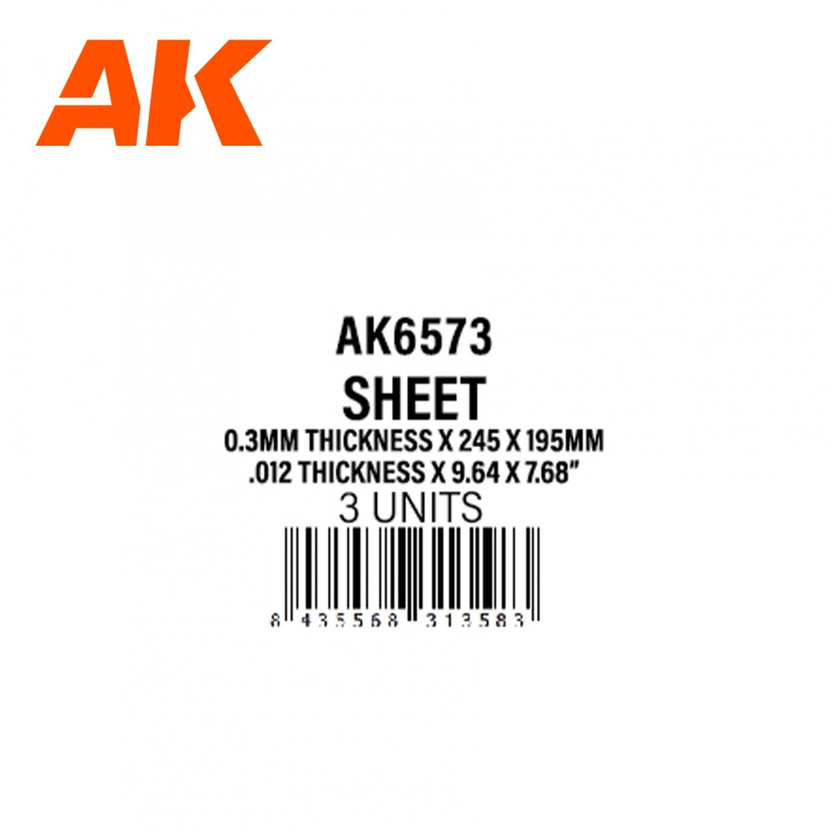AK Interactive AK6573 0.3MM THICKNESS X 245 X 195MM – STYRENE SHEET – (3 UNITS) – image 2