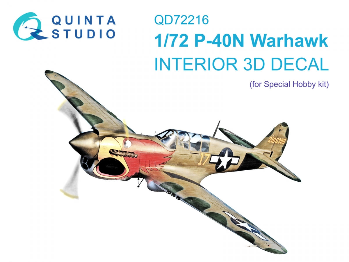 Quinta Studio QD72216 P-40N Warhawk 3D-Printed &amp;amp; colored Interior on decal paper (Special Hobby) 1/72