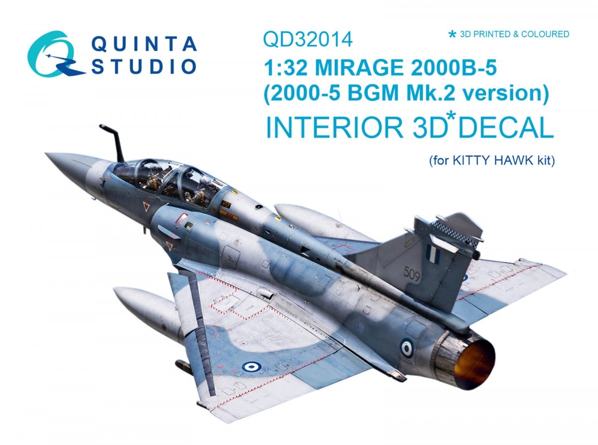 Quinta Studio QD32014 Mirage 2000B-5 (2000-5BGM Mk2) 3D-Printed &amp; colored Interior on decal paper (for Kitty Hawk kit) 1/32