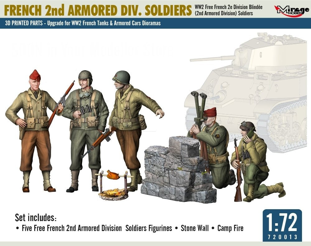 Mirage Hobby 720013 FRENCH 2nd ARMORED DIV. SOLDIERS WW2 Free French 2e Division Blindée (2nd Armored Division) Soldiers 1/72 – zdjęcie 2