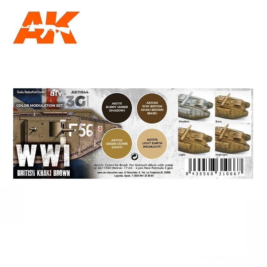 AK Interactive AK11644 WWI BRITISH COLORS MODULATION SET 4x17 ml – immagine 2
