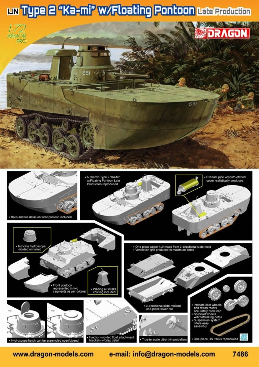Dragon 7486 IJN Type 2 Amphibious Tank (Ka-Mi) w/Floating Pontoons 1/72 – zdjęcie 2