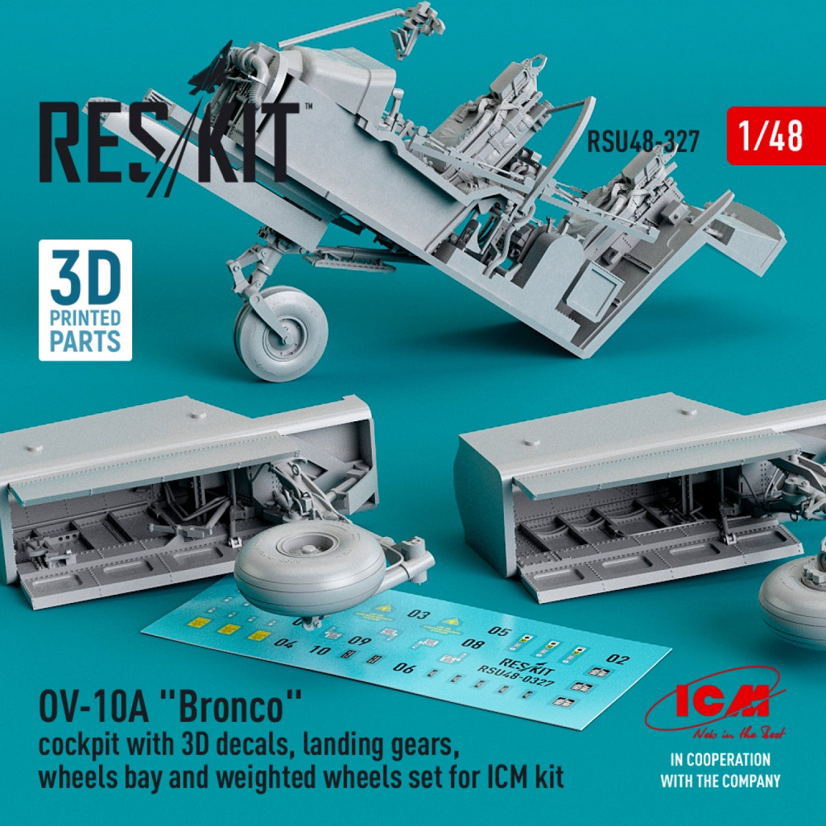 RESKIT RSU48-0327 OV-10A &amp;quot;BRONCO&amp;quot; COCKPIT WITH 3D DECALS, LANDING GEARS, WHEELS BAY AND WEIGHTED WHEELS SET FOR ICM KIT (3D PRINTED) 1/48 – zdjęcie 3