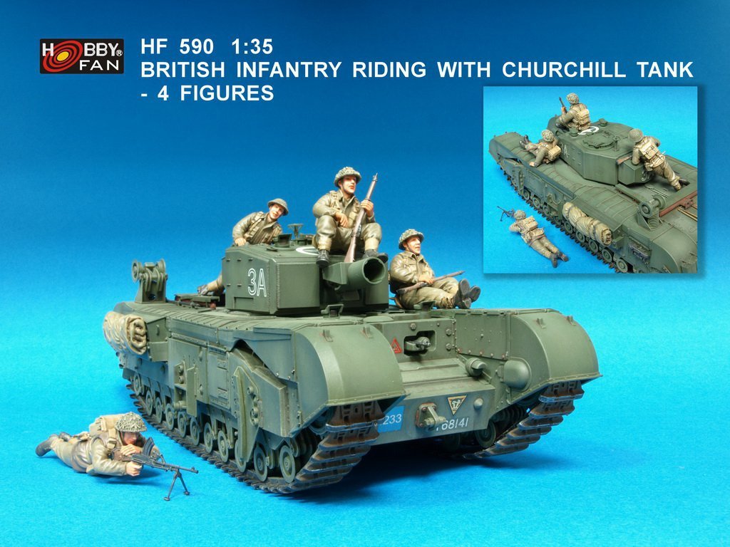 Hobby Fan HF590 British Infantry riding with Churchill tank-4FIGURES