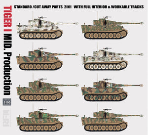 Rye Field Model 5100 TIGER I MID.Production STANDARD/CUT AWAY PARTS 2 IN 1 WITH FULL INTERIOR&amp;amp;WORKABLE TRACKS 1/35 – immagine 5