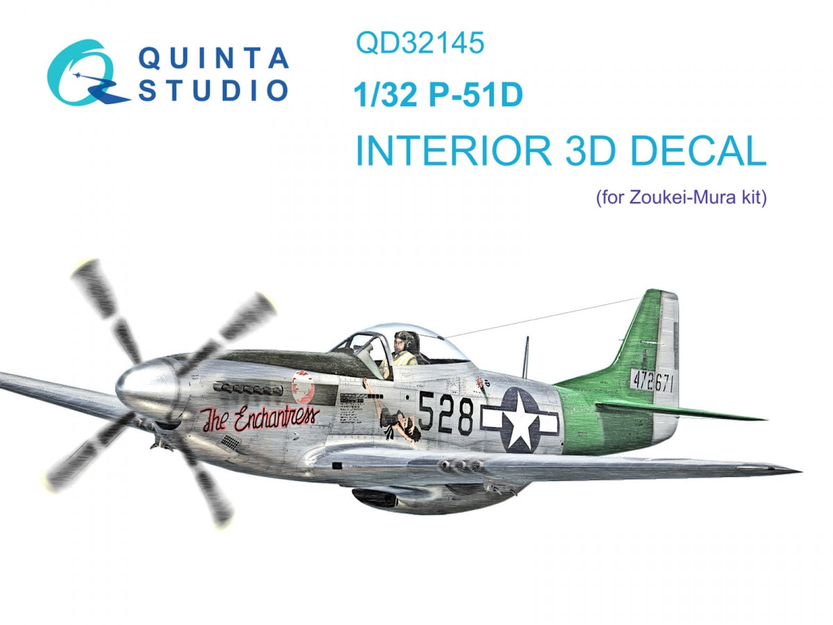 Quinta Studio QD32145 P-51D Mustang 3D-Printed &amp;amp; colored Interior on decal paper (Zoukei-Mura SWS) 1/32