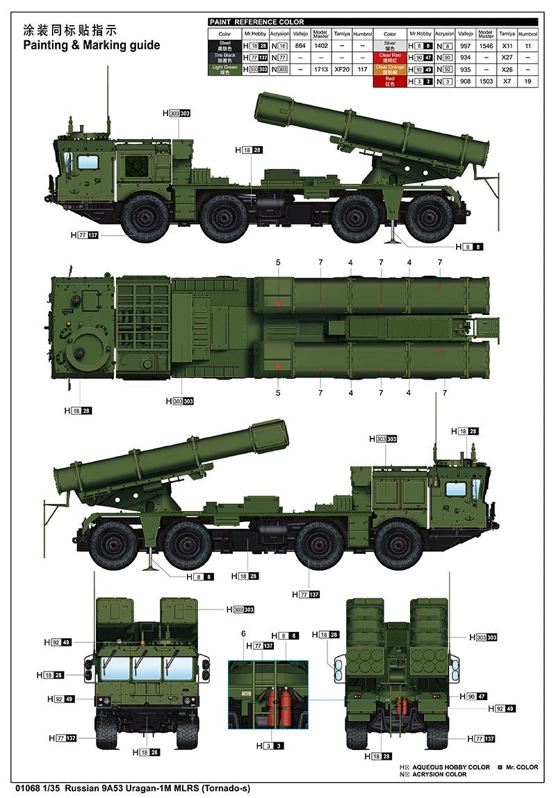 Trumpeter 01068 Russian 9A53 Uragan-1M MLRS (Tornado-s) 1/35 – zdjęcie 4