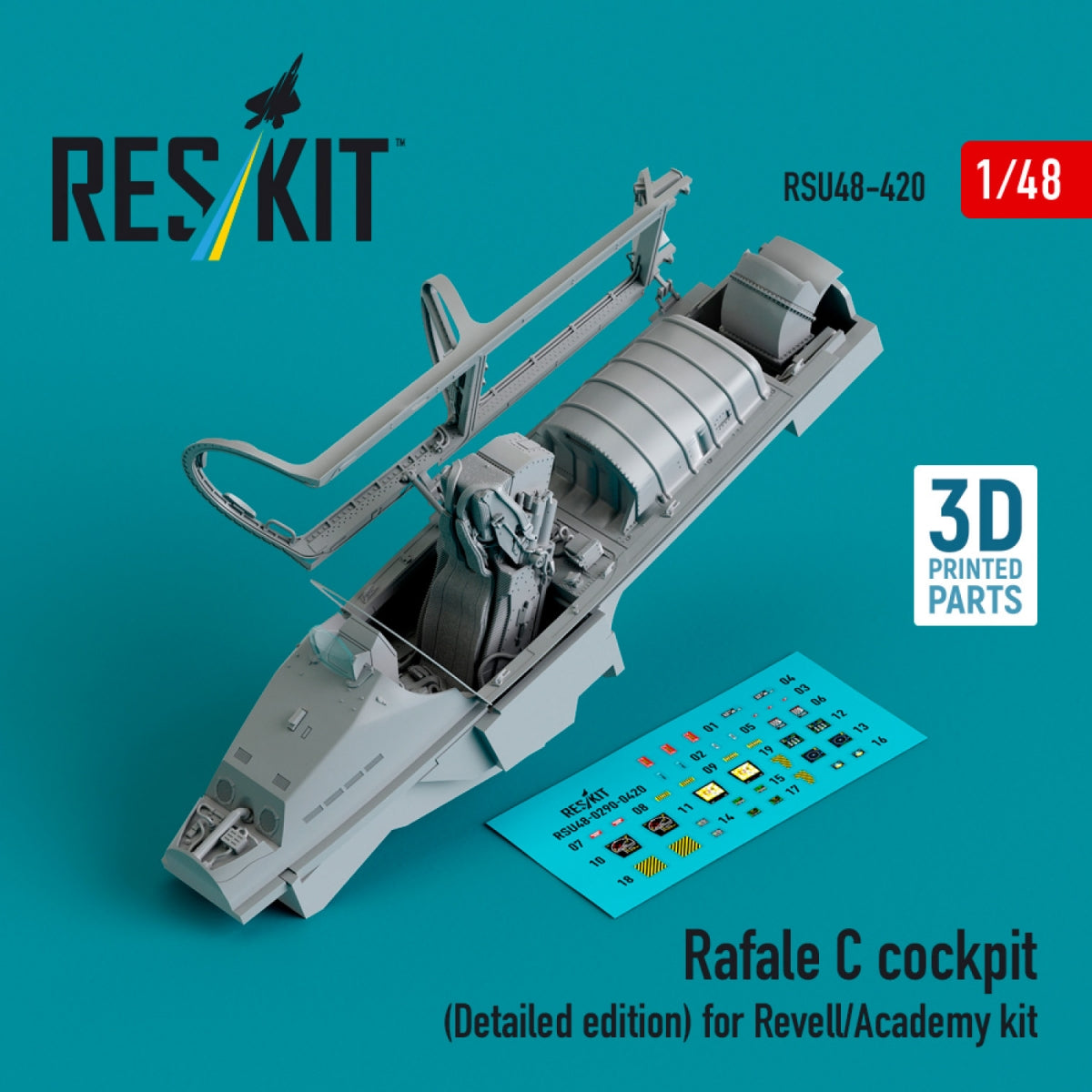RESKIT RSU48-0420 Rafale C cockpit (Detailed edition) for Revell/Academy kit (3D printed) 1/48