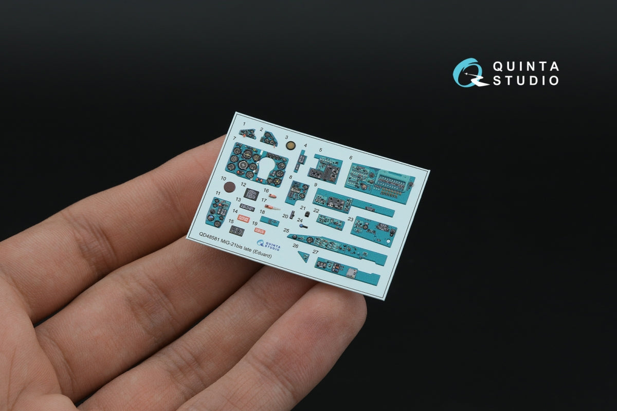 Quinta Studio QD+48581 MiG-21bis late Fishbed-N 3D-Printed &amp;amp; coloured Interior on decal paper (Eduard) (with 3D-printed resin parts) 1/48 – zdjęcie 3