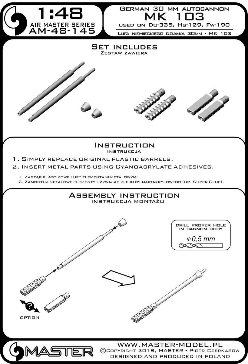 Master AM-48-145 German MK 103 (30mm) cannon barrels – used in Do-335, Hs-129 and other aircraft (1/48) – image 4