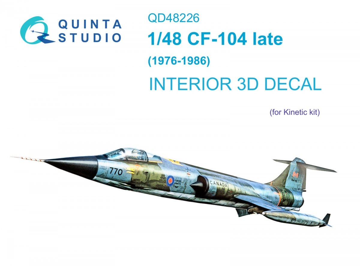 Quinta Studio QD48226 CF-104 Late 3D-Printed &amp;amp; colored Interior on decal paper (Kinetic) 1/48