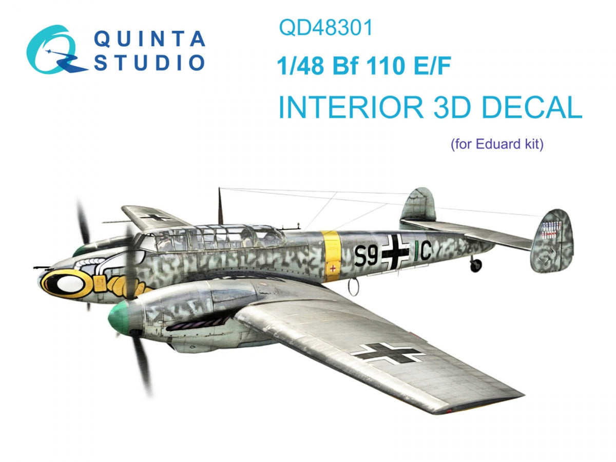 Quinta Studio QD48301 Bf 110E/F 3D-Printed &amp;amp; coloured Interior on decal paper (Eduard) 1/48