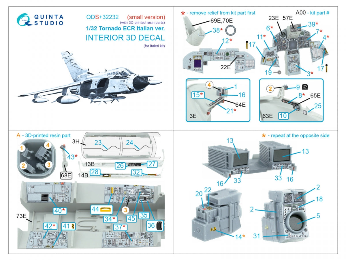 Quinta Studio QDS+32232 Tornado ECR Italian 3D-Printed &amp;amp; coloured Interior on decal paper (Italeri) (Small version) (with 3D-printed resin parts) 1/32 – zdjęcie 2