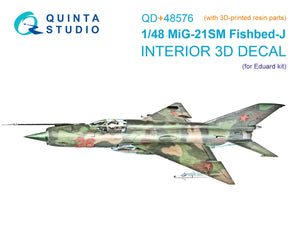 Quinta Studio QD+48576 MiG-21SM Fishbed-J 3D-Printed &amp;amp; colored Interior on decal paper (Eduard) (with 3D-printed resin parts) 1/48