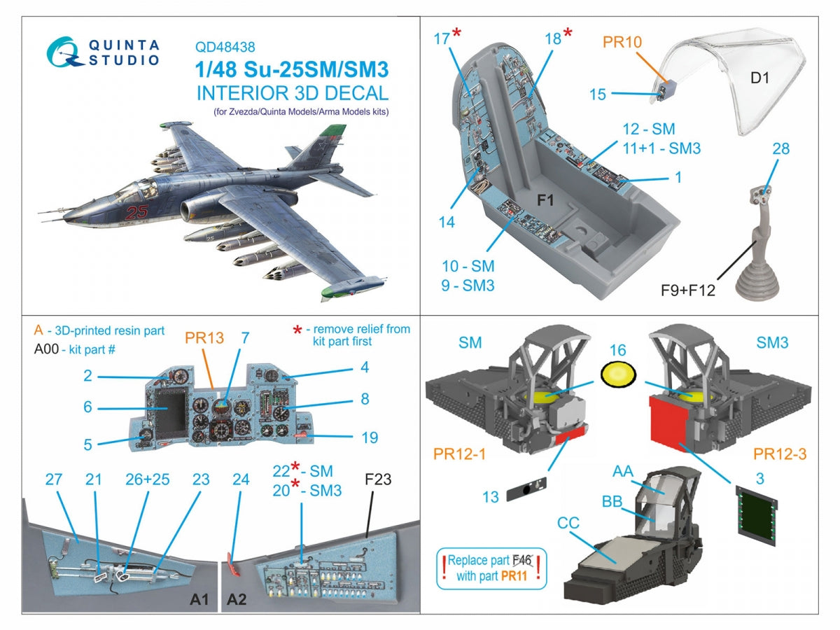 Quinta Studio QD+48438 Su-25SM/SM3 3D-Printed coloured Interior on decal paper (Zvezda/Quinta Models/Arma Models) 1/48 – zdjęcie 7