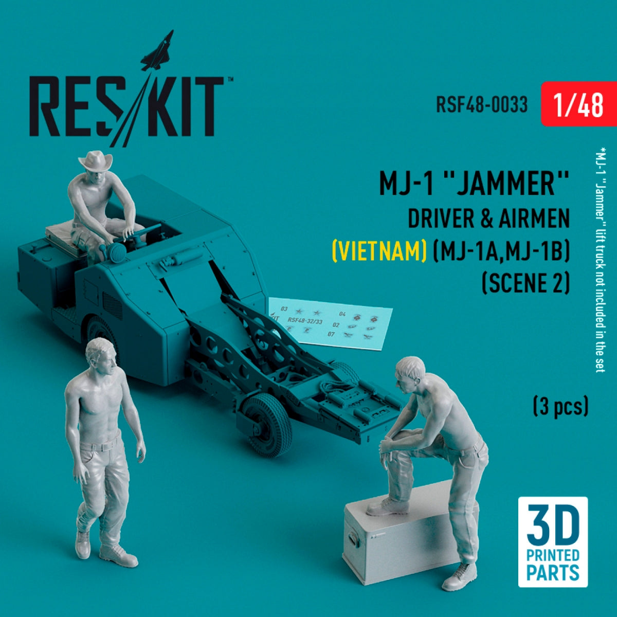 RESKIT RSF48-0033 MJ-1 Jammer Driver airmens (Vietnam) (MJ-1A,MJ-1B) (scene 2) (3 pcs) (3D Printed) 1/48
