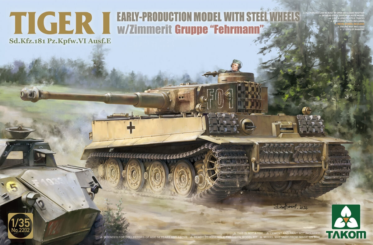 Takom 2202 Tiger I Sd.Kfz.181 Pz.Kpfw.VI Ausf.E - Early-Production Model With Steel Wheels And Zimmerit, Gruppe 'Fehrmann' 1/35