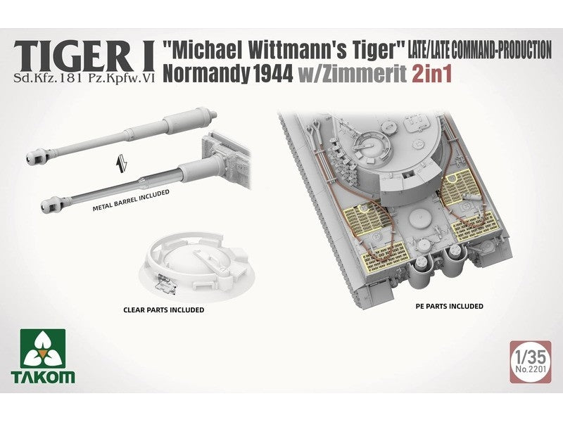 Takom 2201 Tiger I Late Production w/zimmerit Normandy 1944 Sd.Kfz. 181 Pz.Kpfw. VI Ausf. E &amp;quot;Michael Wittmann&amp;#39;s Tiger&amp;quot;(Late/Late Command) 1/35 – image 6