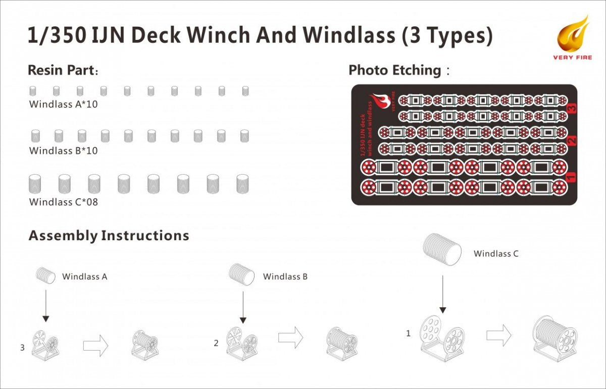 Very Fire IJN07 IJN Deck Winch and WIndlass (28 sets) 1/350 – image 2