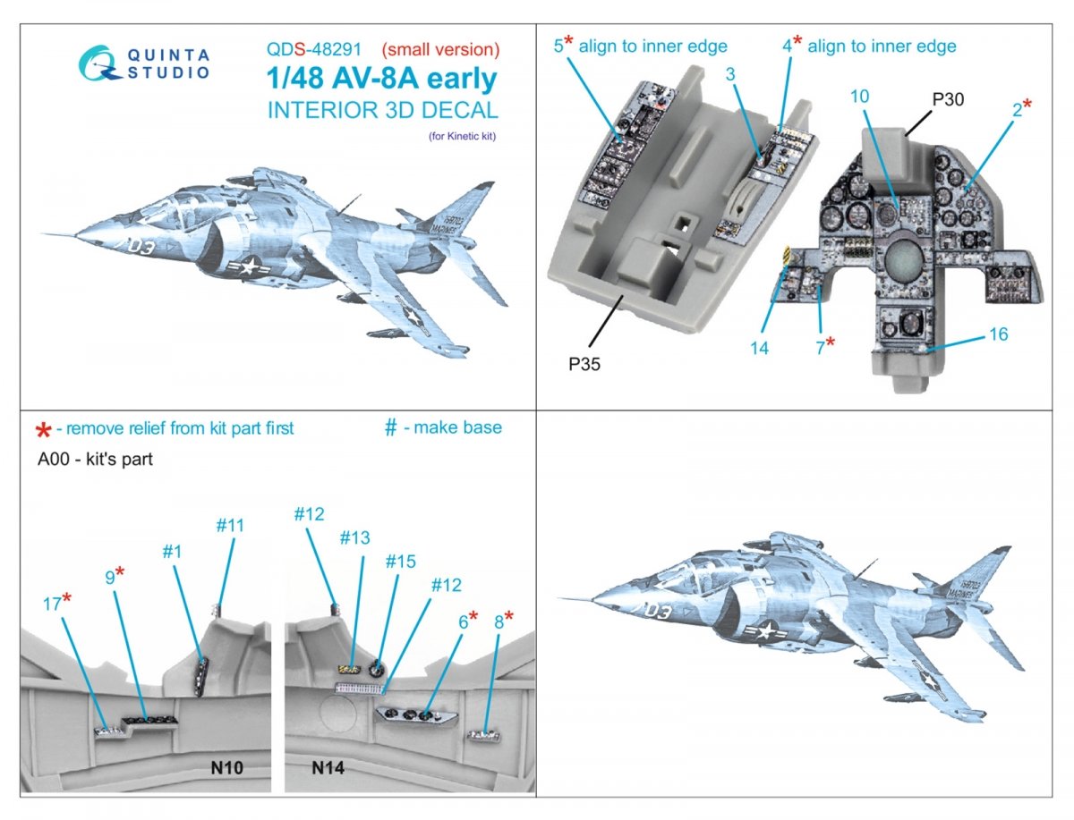 Quinta Studio QDS-48291 AV-8A Early 3D-Printed &amp;amp; colored Interior on decal paper (Kinetic) (Small version) 1/48 – image 2