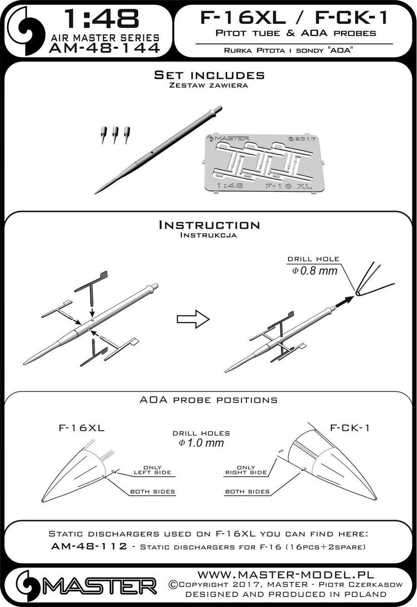Master AM-48-144 F-16XL / F-CK-1 Prototypes Pitot Tube &amp;amp; AOA Probes 1/48 – zdjęcie 4
