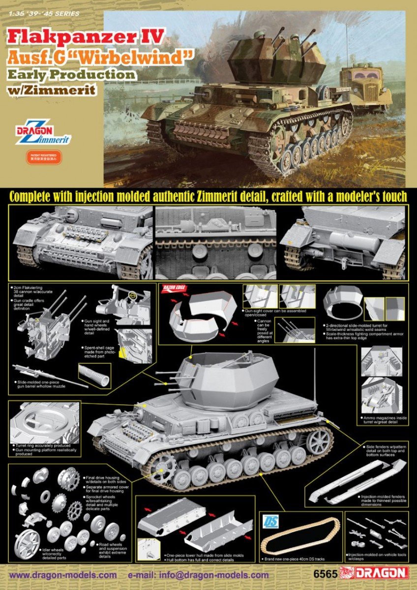 Dragon 6565 Flakpanzer IV Ausf.G Wirbelwind Early Production w/Zimm 1/35 – imagen 2