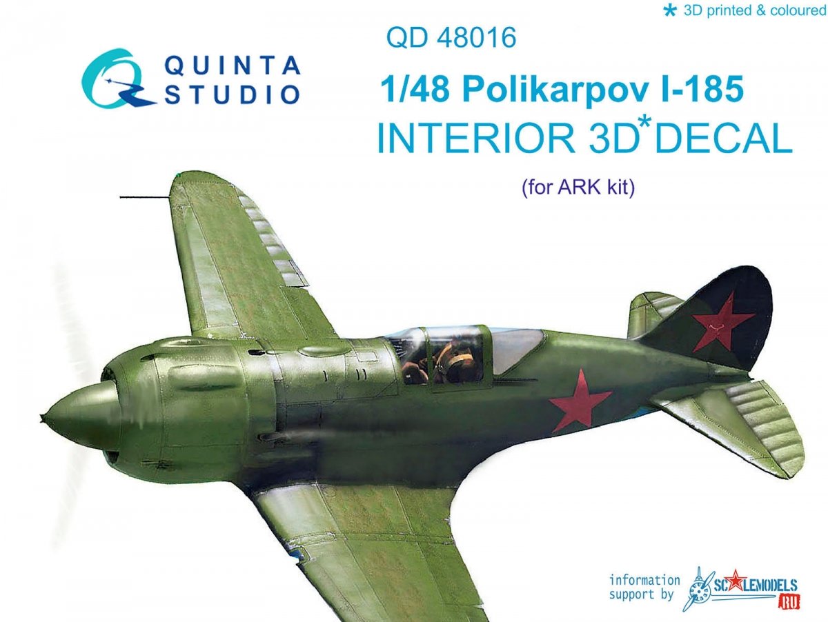 Quinta Studio QD48016 Polikarpov I-185 3D-Printed &amp;amp; colored Interior on decal paper (for ARK kit) 1/48