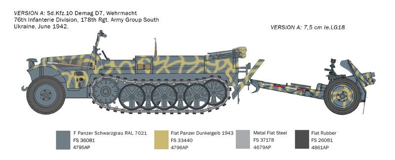 Italeri 6595 Sd. Kfz. 10 Demag D7 with 7,5 cm leIG 18 and crew 1/35 – immagine 3