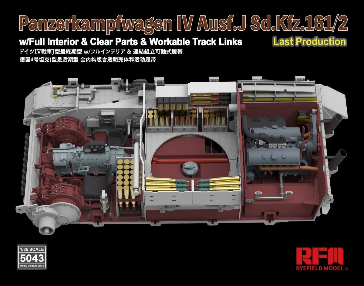 Rye Field Model 5043 Panzerkampfwagen IV Ausf.J Sd.Kfz.161/2 (w/full interior&amp;amp;clear parts&amp;amp;workle track links) 1/35 – zdjęcie 8