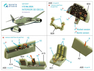 Quinta Studio QD72047 Me-262A 3D-Printed &amp;amp; coloured Interior on decal paper (Academy) 1/72 – zdjęcie 2