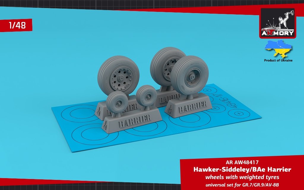 Armory Models AW48417 H.S. Harrier GR.7/GR.9/AV-8B wheels w/ weighted tyres 1/48