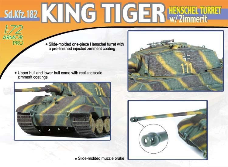Dragon 7240 King Tiger Henschel Turret w/Zimm. 1/72 – zdjęcie 3