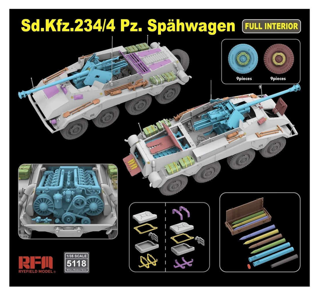Rye Field Model 5118 Sd.Kfz. 234/4 Pz. Spähwagen with Full Interior 1/35 – zdjęcie 4