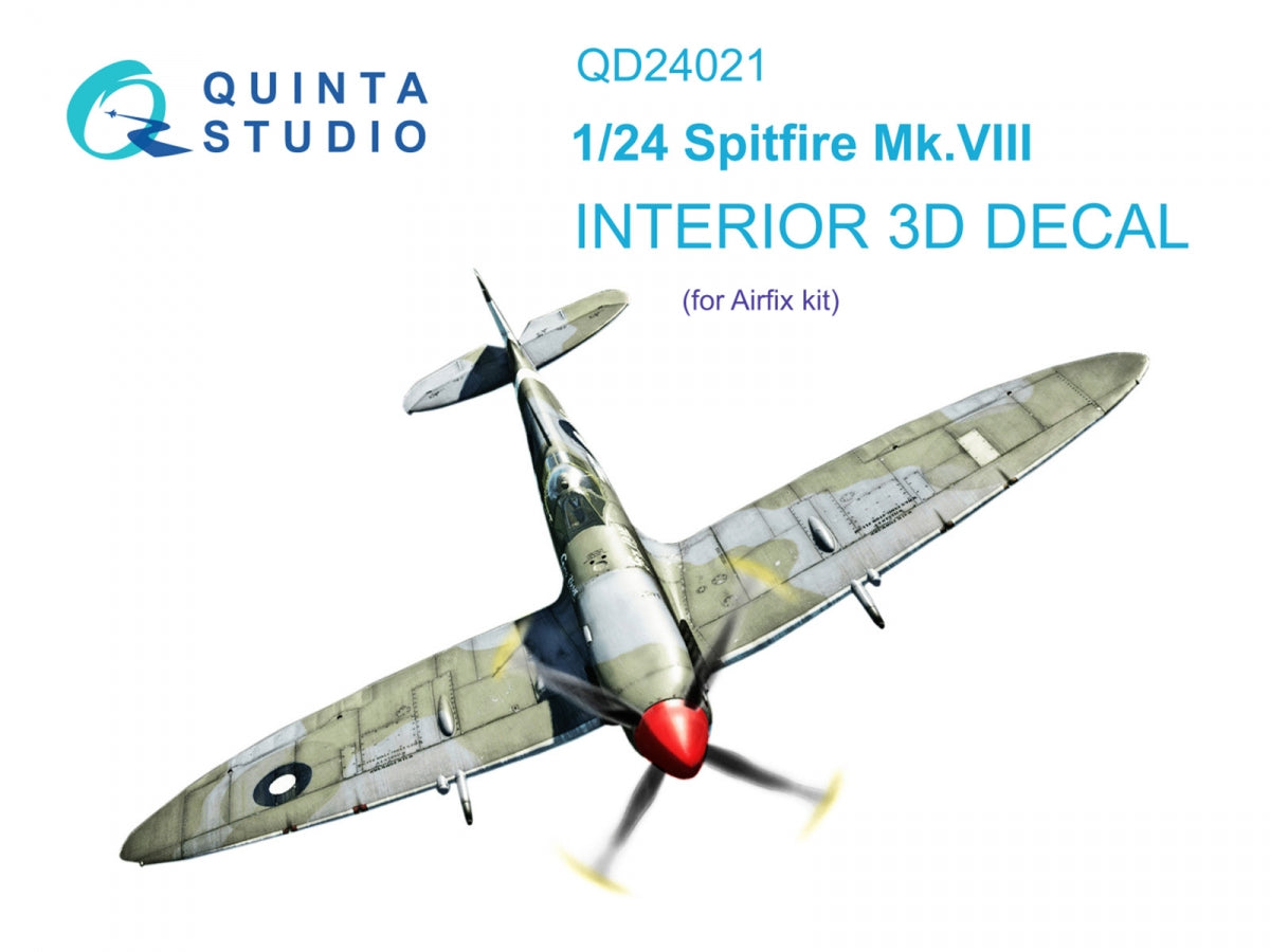 Quinta Studio QD24021 Spitfire Mk.VIII 3D-Printed &amp;amp; coloured Interior on decal paper (Airfix) 1/24