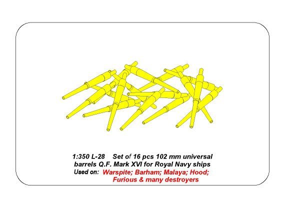 Aber 350L-28 Set of 16 pcs 102 mm QF Mk.XVI barrels for Royal Navy ships (1/350) – image 6