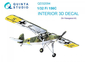 Quinta Studio QD32094 Fi 156C 3D-Printed &amp;amp; colored Interior on decal paper (Hasegawa) 1/32