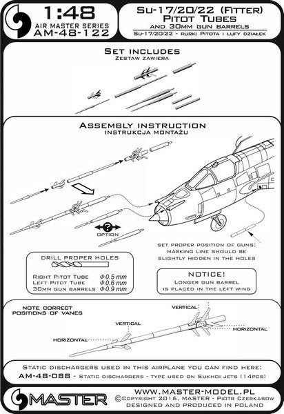 Master AM-48-122 Su-17, Su-20, Su-22 (Fitter) - Pitot Tubes and 30mm gun barrels 1/48 – zdjęcie 4